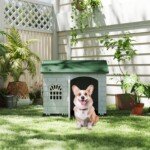 Tvirtas plastiko šunų namelyje su apsaugota nuo lietaus stogine (Žalia)