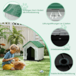 Plastikinė šunų būda su užrakinamomis metalinėmis durimis ir ventiliacijos angomis (Žalia)