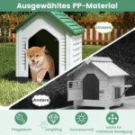 Plastikinė šunų būda su užrakinamomis metalinėmis durimis ir ventiliacijos angomis (Žalia)