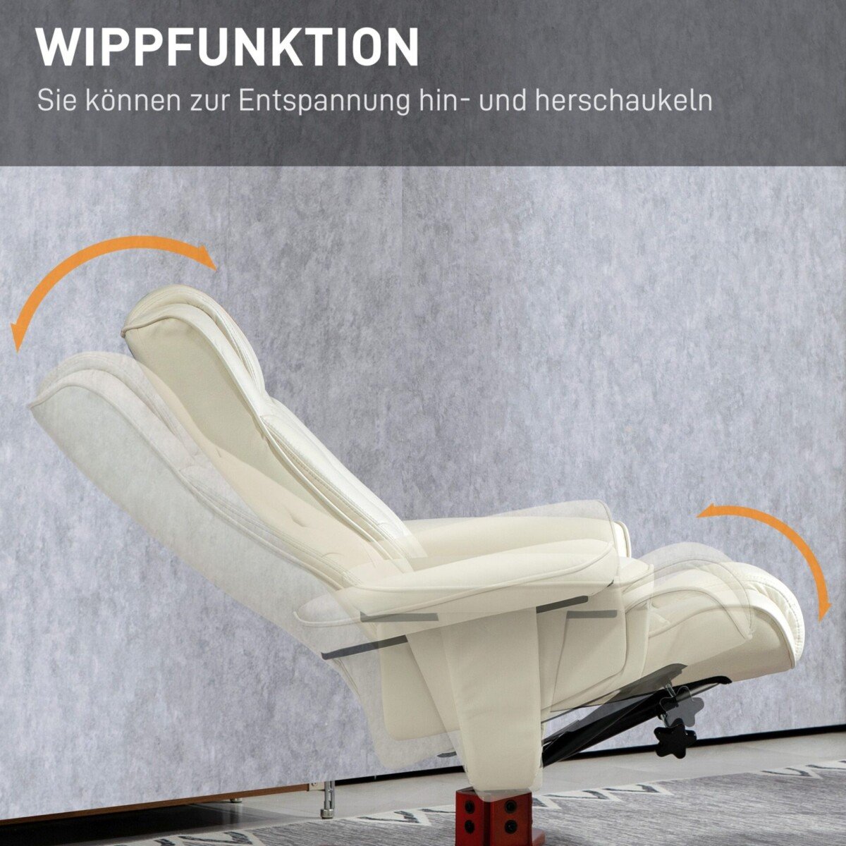 Dirbtinės odos atsipalaidavimo krėslas su pakoja, supimo funkcija ir reguliuojamu atlošu