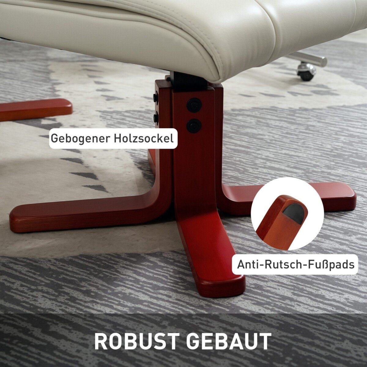 Dirbtinės odos atsipalaidavimo krėslas su pakoja, supimo funkcija ir reguliuojamu atlošu