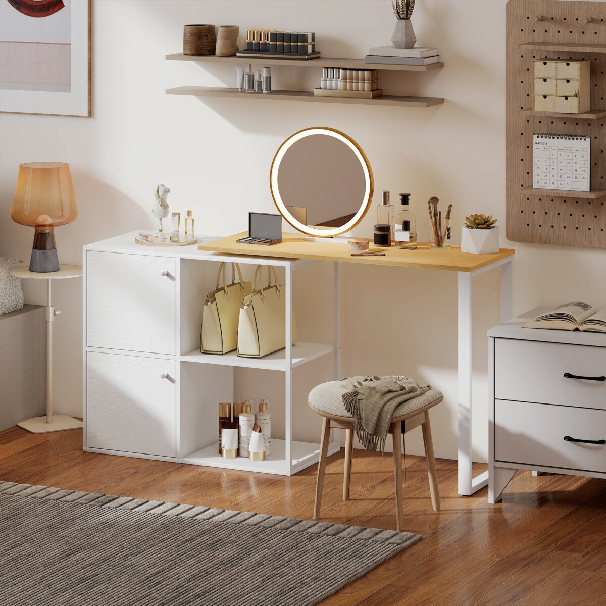 Rašomasis stalas su 360° pasukamu moduliu ir integruotomis spintelėmis