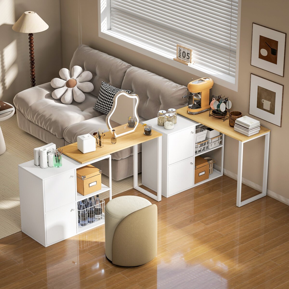 Rašomasis stalas su 360° pasukamu moduliu ir integruotomis spintelėmis