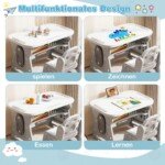 Reguliuojamo aukščio vaikiškas stalas su kėde ir rašymo lenta (Pilka)