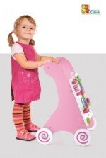 Rožinis medinis vaikščiojimo stumdukas