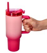 Rožinis termosinis puodelis su šiaudeliu, 1200 ml