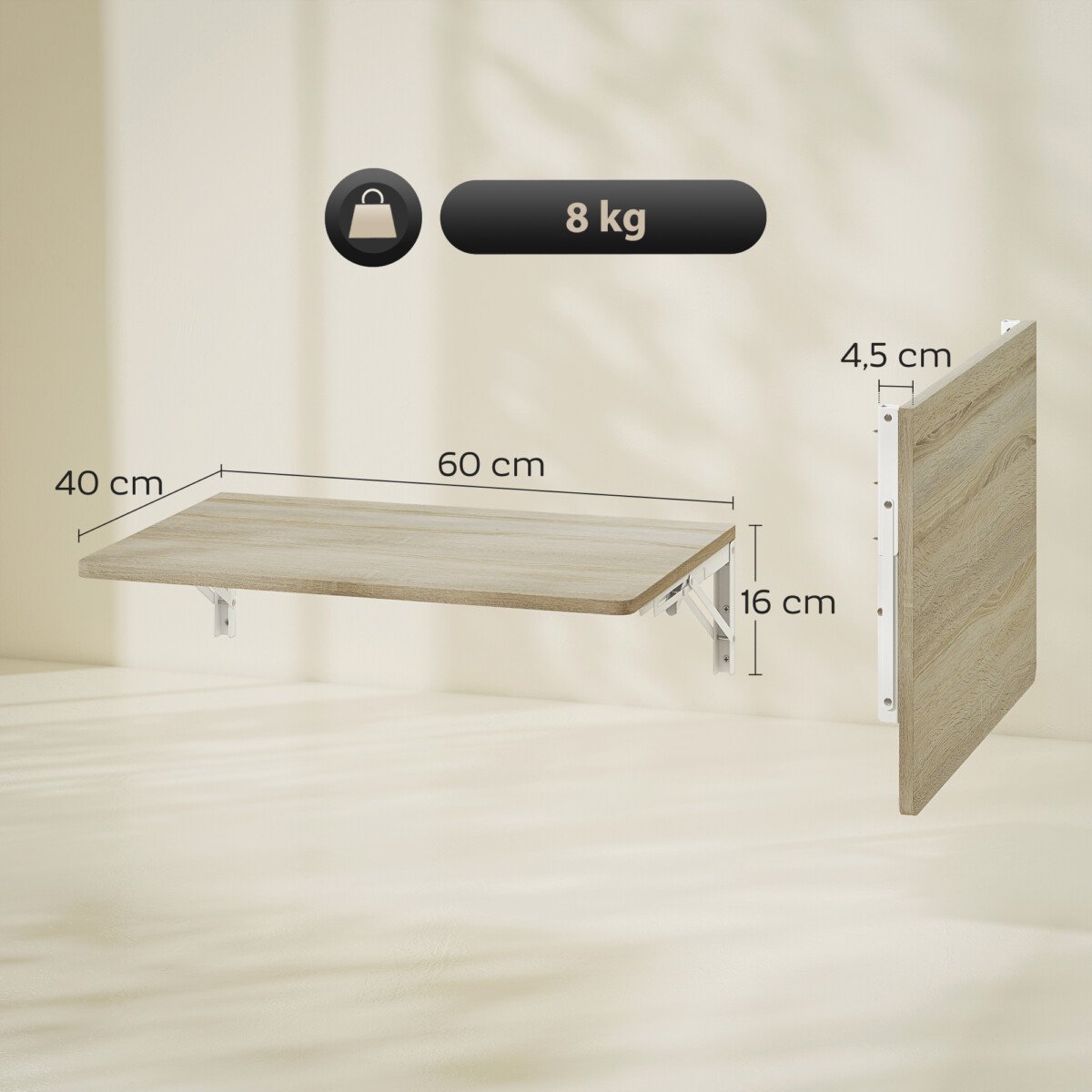 Sieninis atlenkiamas vietą taupantis stalas 60x40 cm