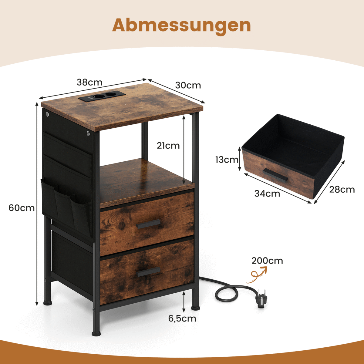 Stalelis su integruota įkrovimo stotele ir laikymo kišenėmis (Rustikal rudas)