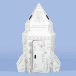 Spalvinama didelė kartoninė kosminė raketa