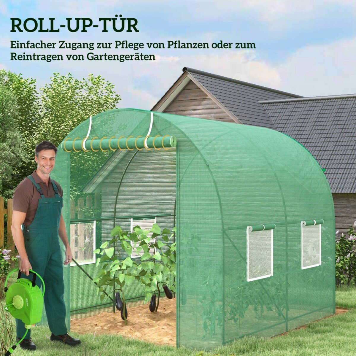 Plėvelinis šiltnamis 245x200x198 cm su cinkuoto plieno rėmu, durimis ir 4 vėdinimo langais