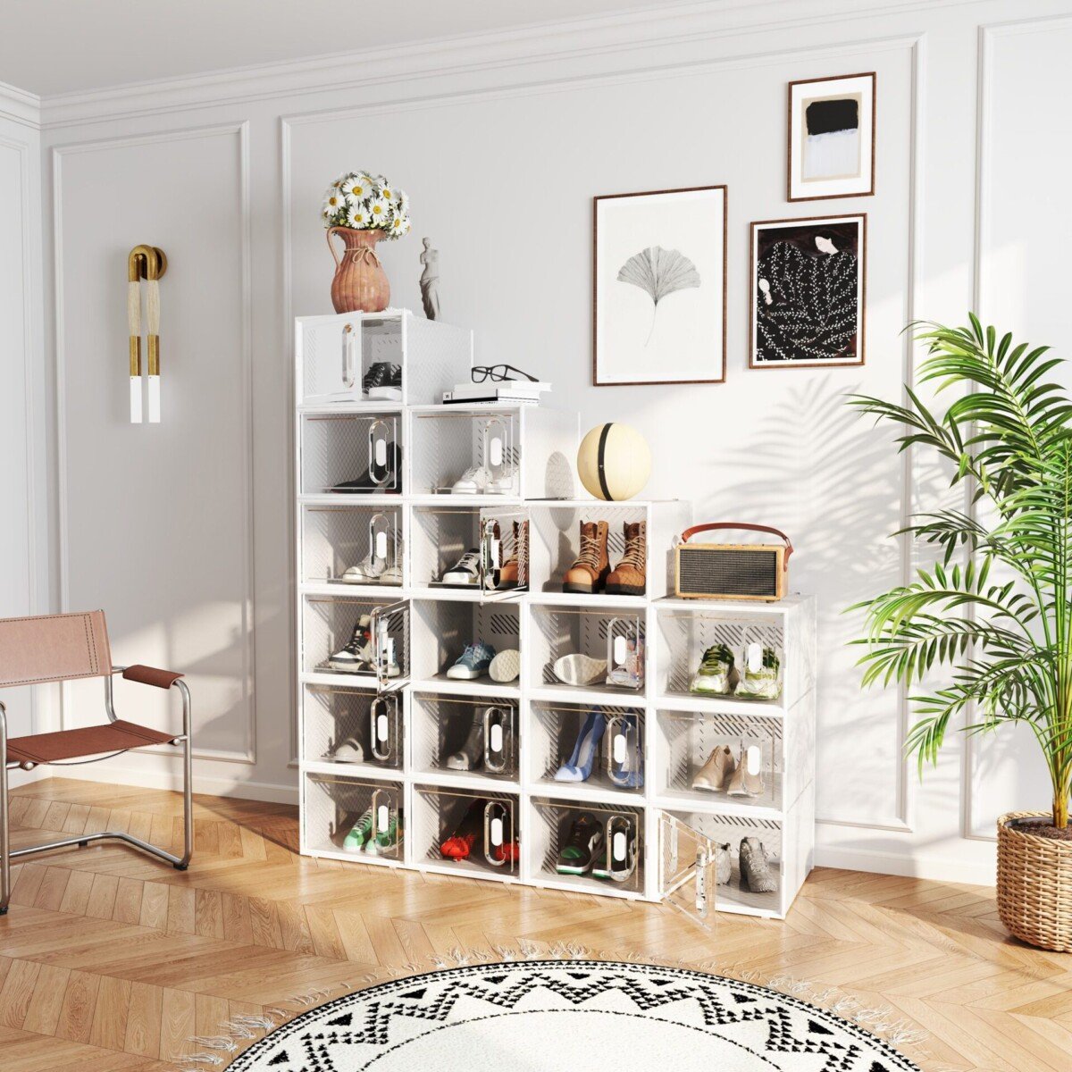 18 vnt. sudėliojamų batų dėžių komplektas su magnetinėmis durelėmis