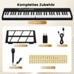 Sulankstomas 61 klavišo skaitmeninis pianinas su mokymo režimais (Juoda)