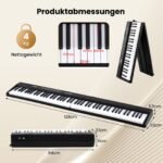 Nešiojamas 88 klavišų elektroninis pianinas su atlenkiama funkcija ir 3 mokymo režimais (Juoda)