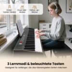 Nešiojamas 88 klavišų elektroninis pianinas su atlenkiama funkcija ir 3 mokymo režimais (Juoda)