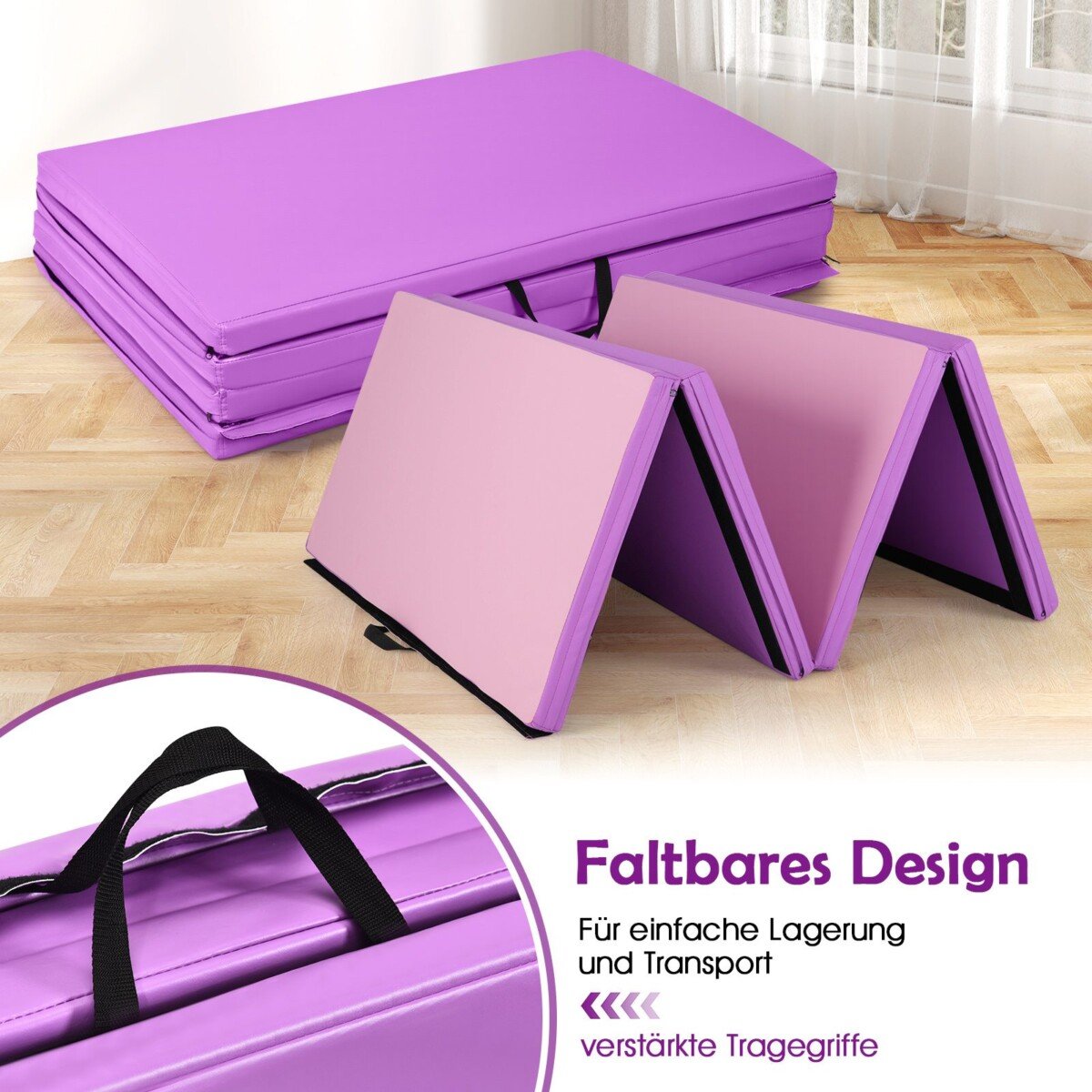 Sulankstomas gimnastikos čiužinys 240 x 116 x 5 cm (Violetinė ir Rožinė)