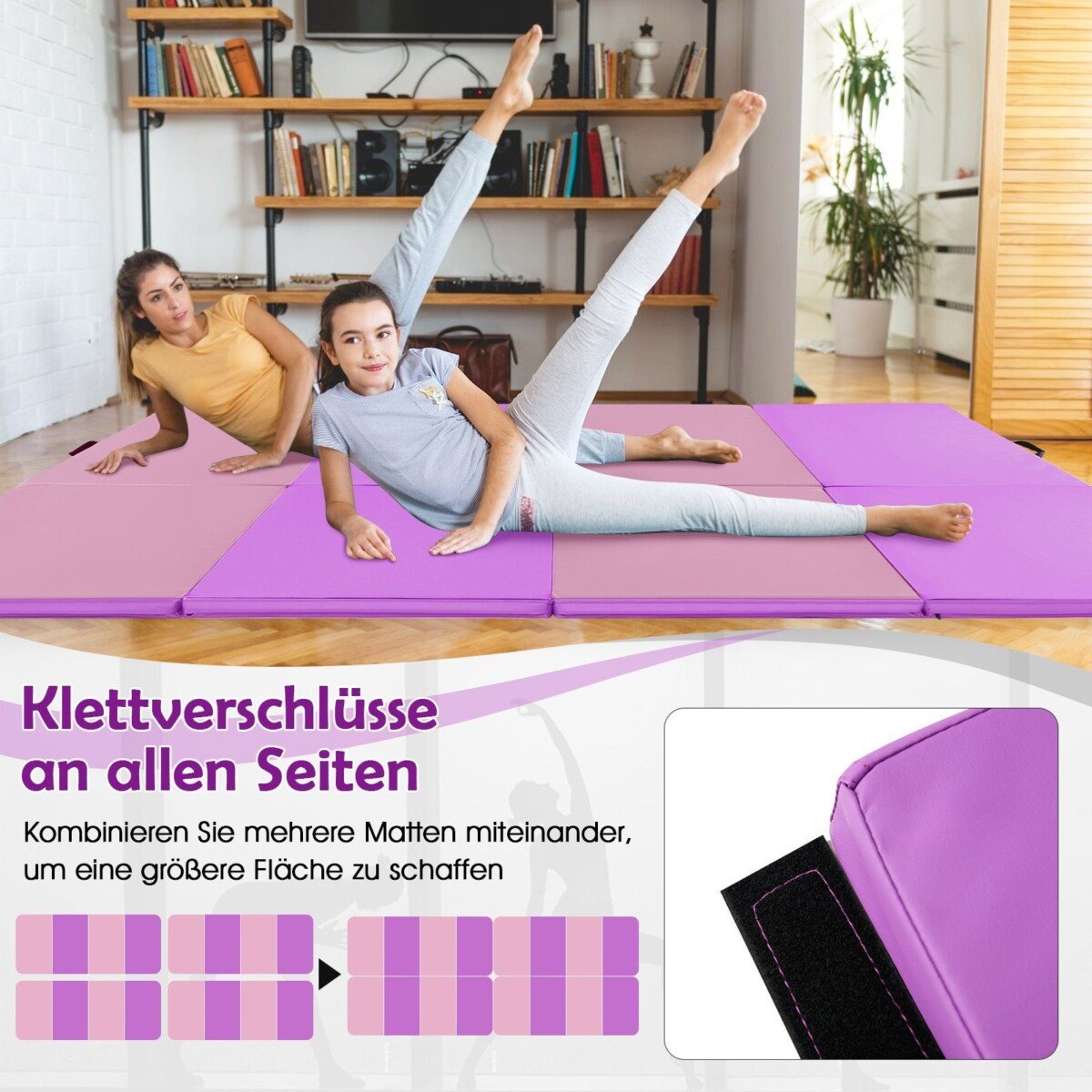 Sulankstomas gimnastikos čiužinys 240 x 116 x 5 cm (Violetinė ir Rožinė)