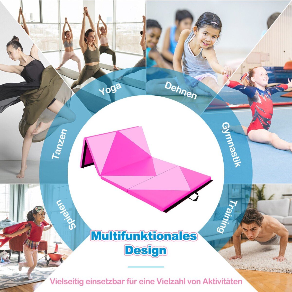 Profesionalus sulankstomas sporto ir gimnastikos kilimėlis (Ryškiai rožinė)