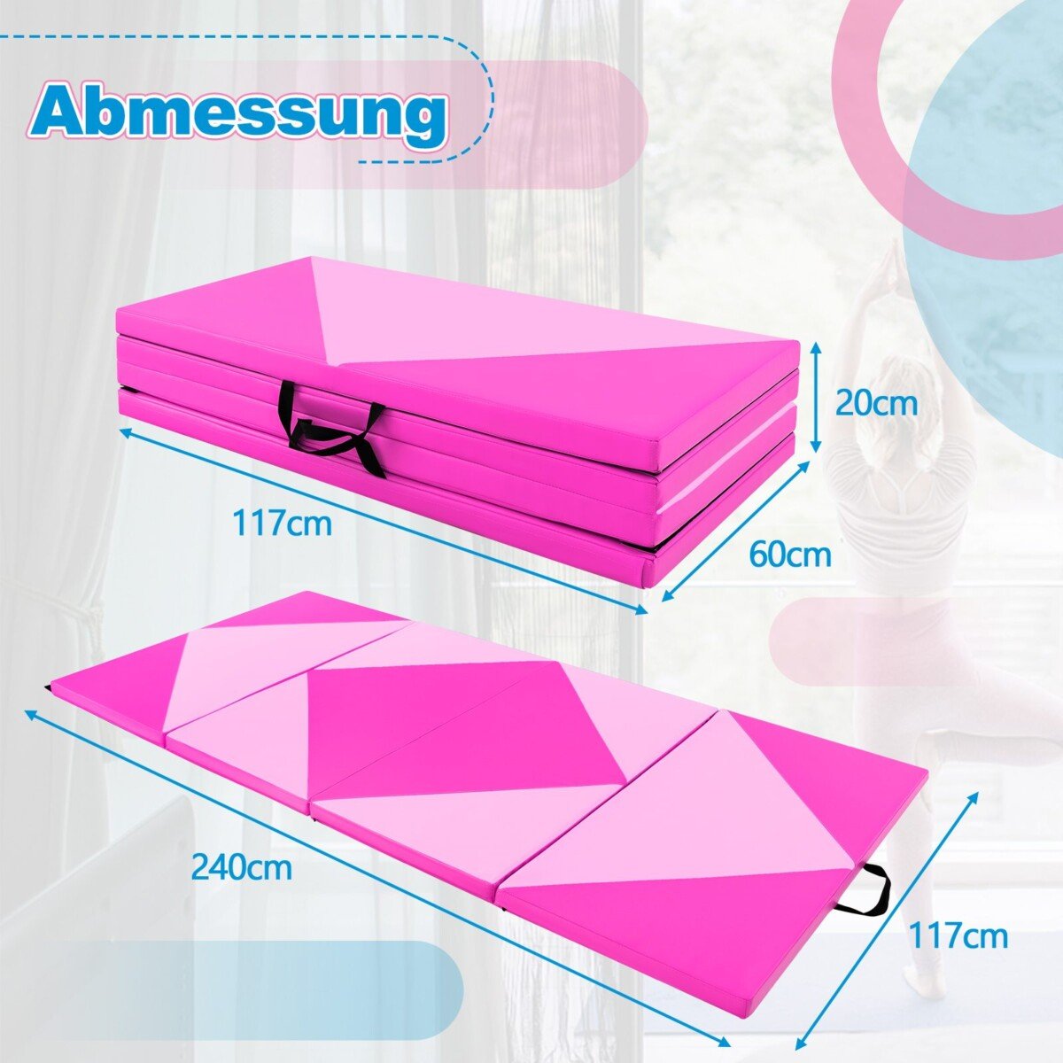 Profesionalus sulankstomas sporto ir gimnastikos kilimėlis (Ryškiai rožinė)