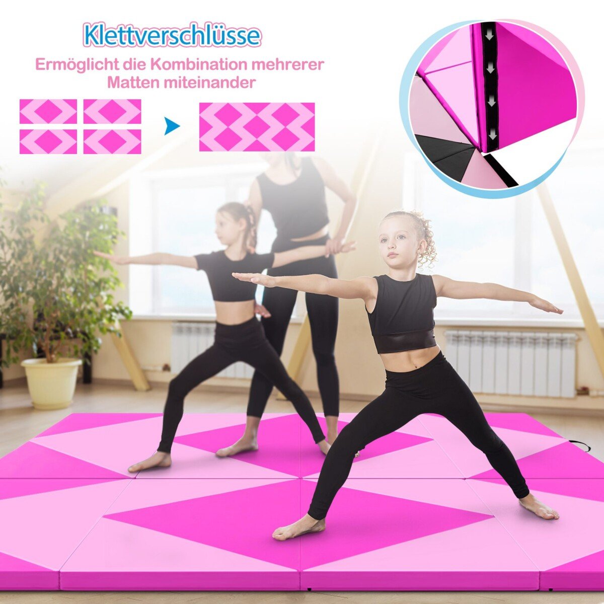 Profesionalus sulankstomas sporto ir gimnastikos kilimėlis (Ryškiai rožinė)