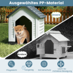 Plastikinė šunų būda su užrakinimu ir ventiliacija (Pilka)