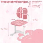 Reguliuojamo aukščio vaikiška kėdė su dviguba nugaros atrama (Rožinė)