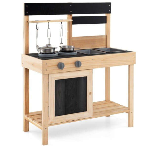 Vaikiška lauko virtuvėlė su dvigubomis kriauklėmis (Natūrali)
