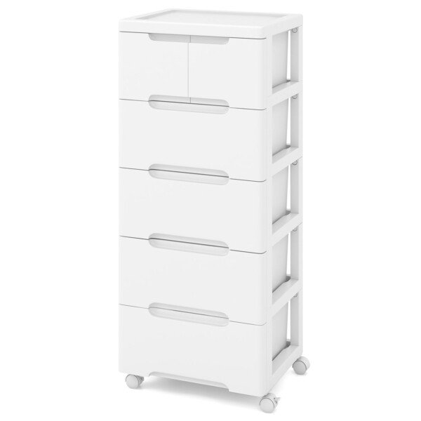 Vertikalus stalčių komoda su ratukais (Balta)