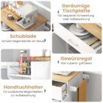 Virtuvės vežimėlis su stalčiumi ir rankšluosčių laikikliu (Balta)