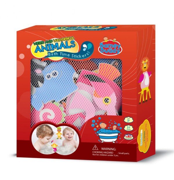 Vonios žaidimų rinkinys: gyvūnų lipdukai ir žaislų tinklas