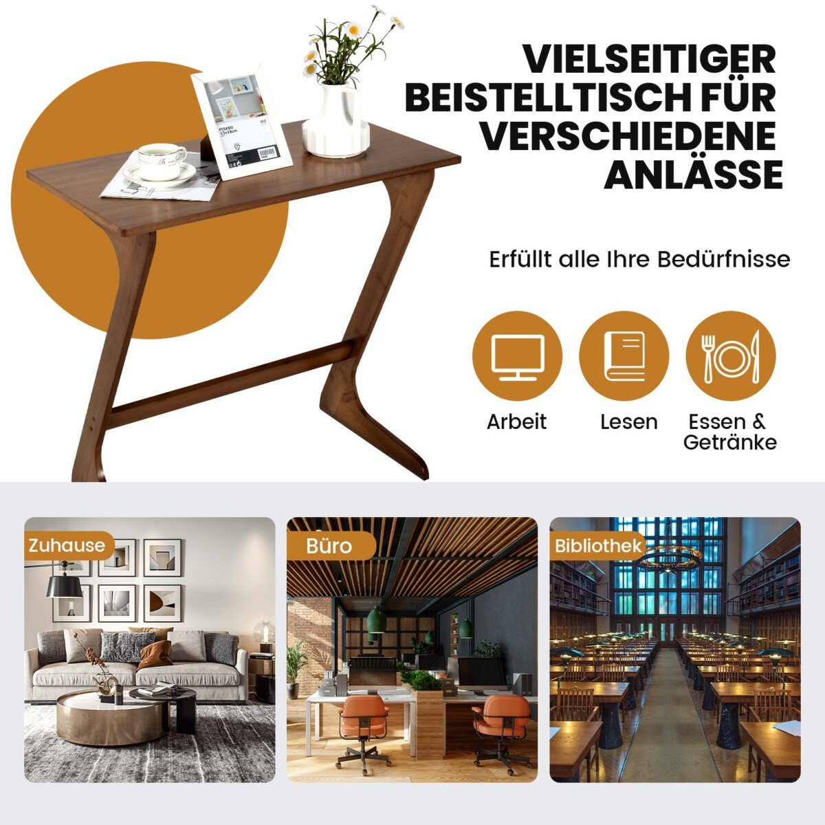 Stalas su Z formos bambuko dizainu (Ruda)