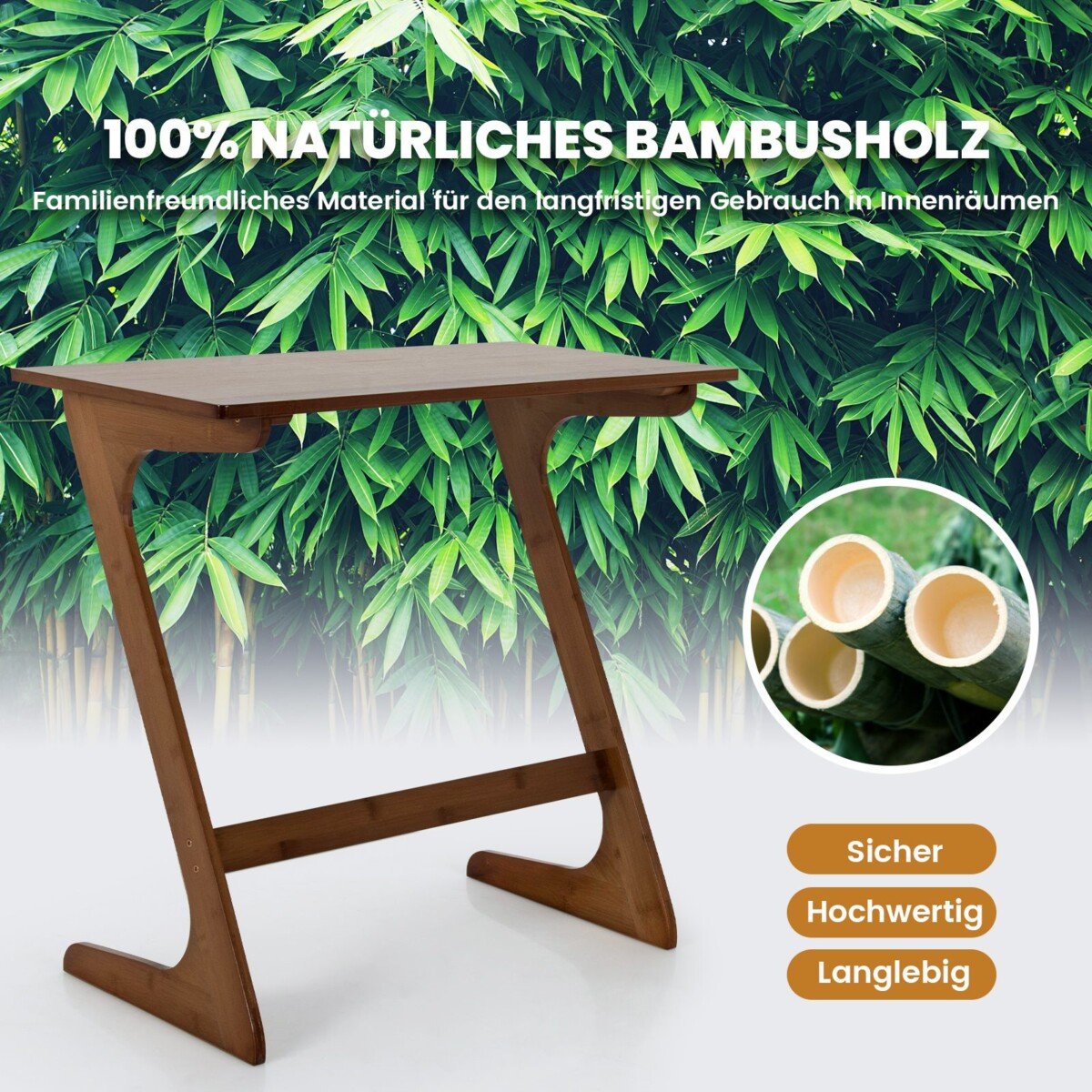 Stalas su Z formos bambuko dizainu (Ruda)