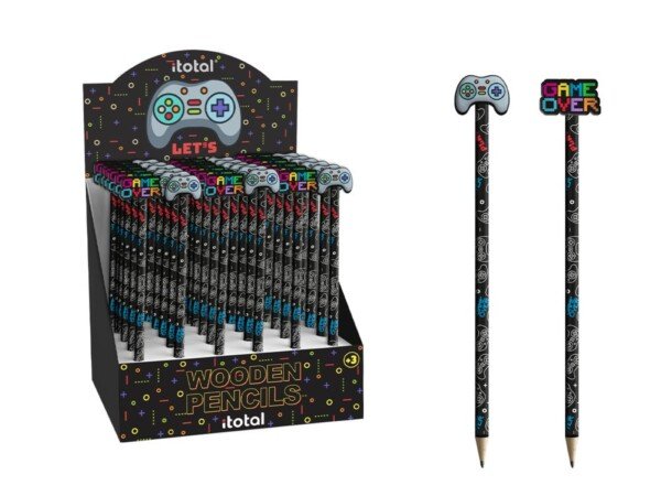 Žaidimų tematikos 36 vnt. medinių pieštukų stovas