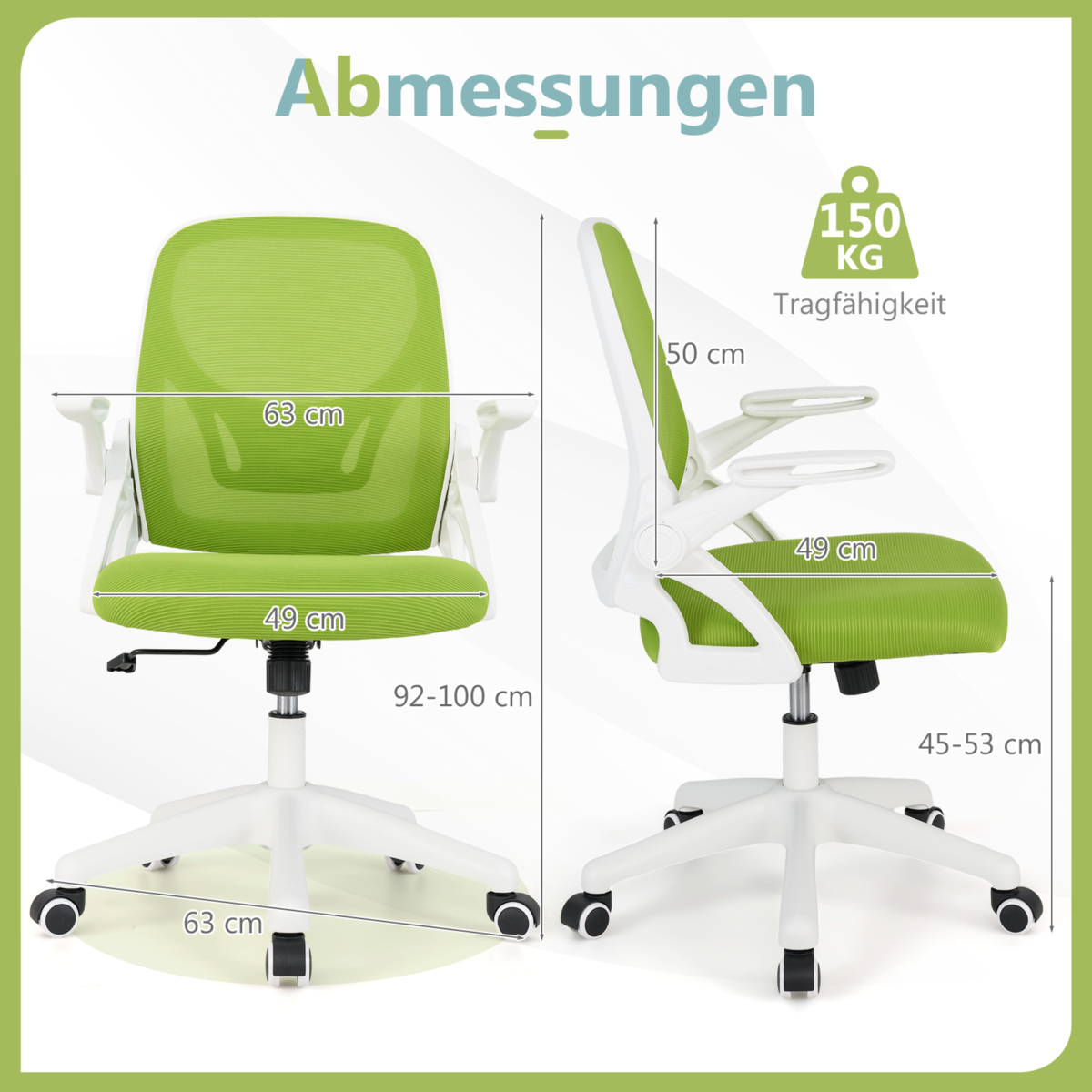 Ergonomiška biuro kėdė su atlenkiamomis atramomis ir svyravimo funkcija (Žalia)