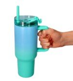 Žalias terminis puodelis su šiaudeliu, 1200 ml