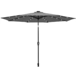 Apvalus sodo skėtis su LED apšvietimu ir rankine rankena (Pilka)