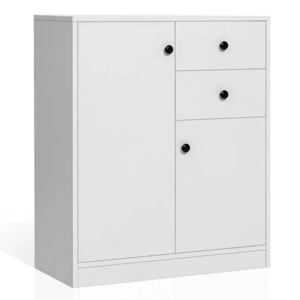 Moderni dviejų durelių komoda su stalčiais (Balta)