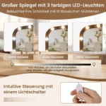 Kompaktiškas makiažo staliukas su įmontuota įkrovimo stotele ir LED veidrodžiu (Rustikalinė ruda)