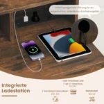 Kompaktiškas makiažo staliukas su įmontuota įkrovimo stotele ir LED veidrodžiu (Rustikalinė ruda)