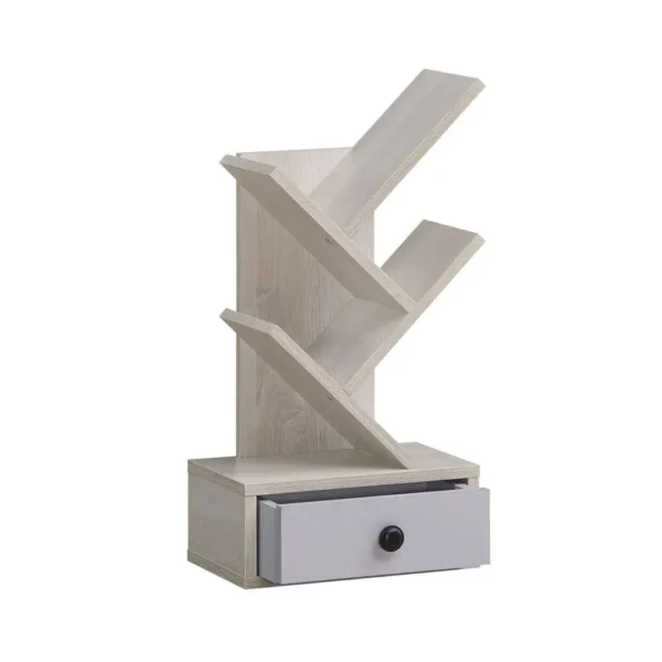 Daugiafunkcis medžio formos lentynų stovas su stalčiumi (Smėlio)