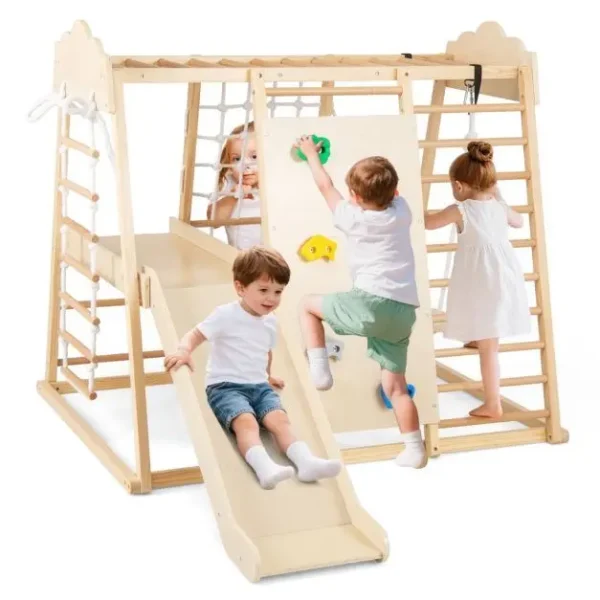 Medinis laipiojimo kompleksas 8-in-1 su strypais (Natūrali)