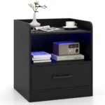Naktinis staliukas su LED apšvietimu ir atvira niša (Juoda)