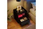 Naktinis staliukas su LED apšvietimu ir atvira niša (Juoda)