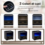 Naktinis staliukas su LED apšvietimu ir USB-C įkrovimo stotele (Juoda)