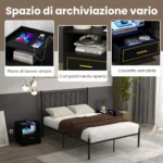 Naktinis staliukas su LED apšvietimu ir USB-C įkrovimo stotele (Juoda)