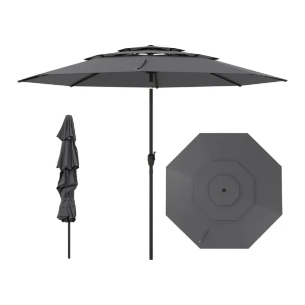 3 metrų skersmens vėjui atsparus skėtis su švaistikliu (Pilka)