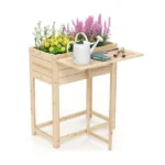 Medinis pakeliamas lysvės vazonas su sulankstomu staleliu (Natūrali)