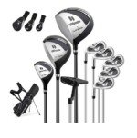 Pilnas golfo lazdų ir krepšio komplektas kairiarankiams vyrams (Juoda)