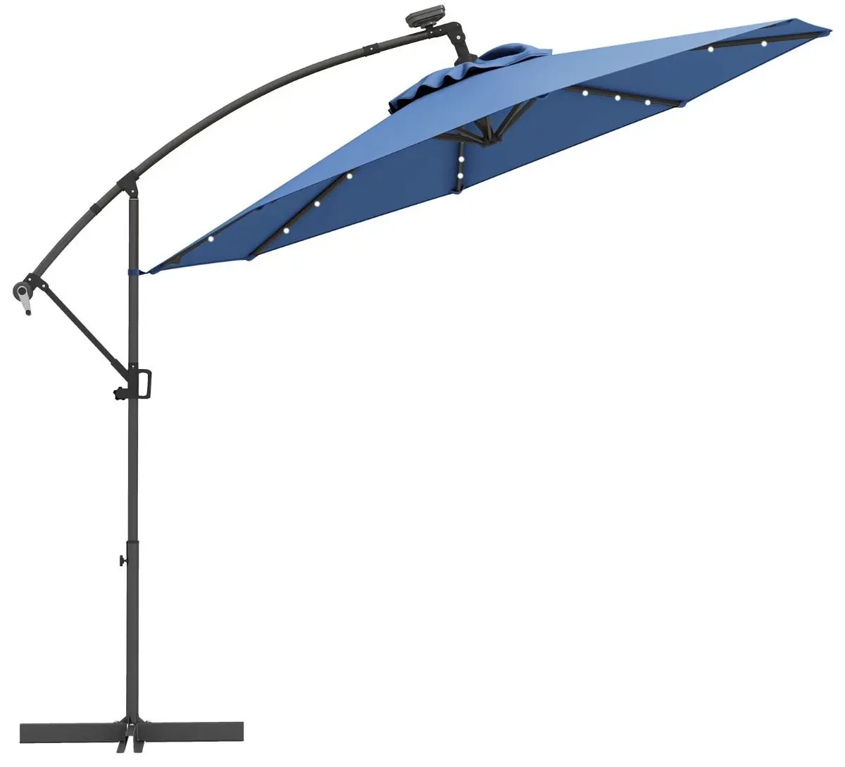 saules-sketis-su-led-apsvietimu-300-cm-melynas Lauko skėtis su 32 LED saulės šviestuvais ir rankenėle (Mėlyna)