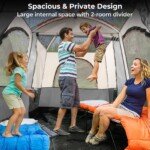 Didelė 6 vietų kempingo palapinė su pertvara ir apsauga nuo lietaus (Šviesiai pilka)