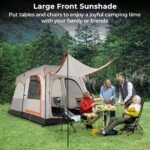 Didelė 6 vietų kempingo palapinė su pertvara ir apsauga nuo lietaus (Šviesiai pilka)